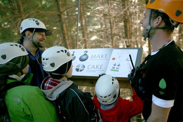  Learning in the tree house - from left to right: Ruby Ashbourne-Serkis, Andy Serkis, Sonny Ashbourne-Serkis, Louis Ashbourne-Serkis, Ziptrek guide Phill Abbey